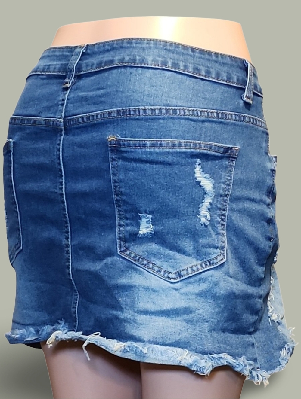Distressed Denim Mini Skirt Blue Raw Hem Plus Size 3X Festival Punk Grunge Rave - Picture 3 of 8